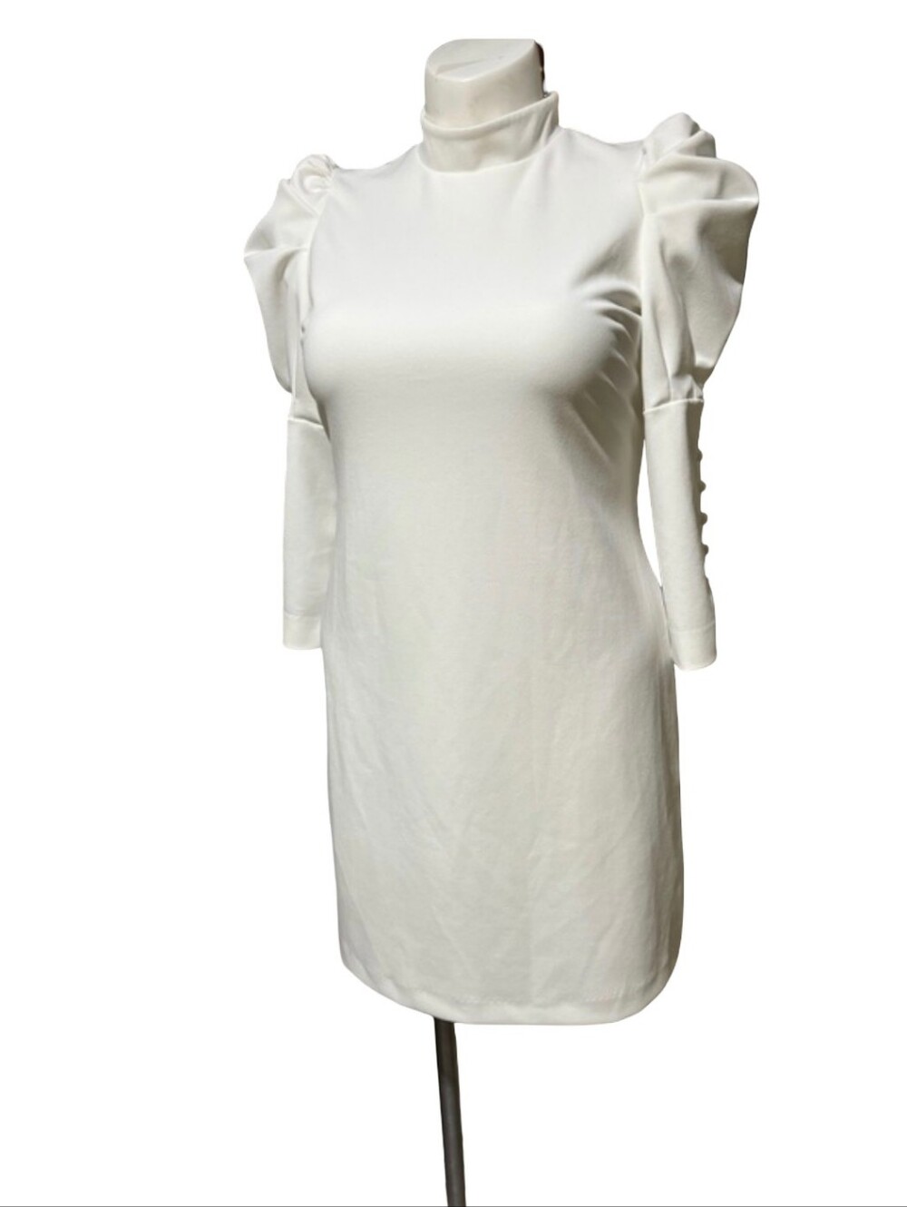 Calvin Klein White Long Sleeve Puff Shoulder Mini Dress